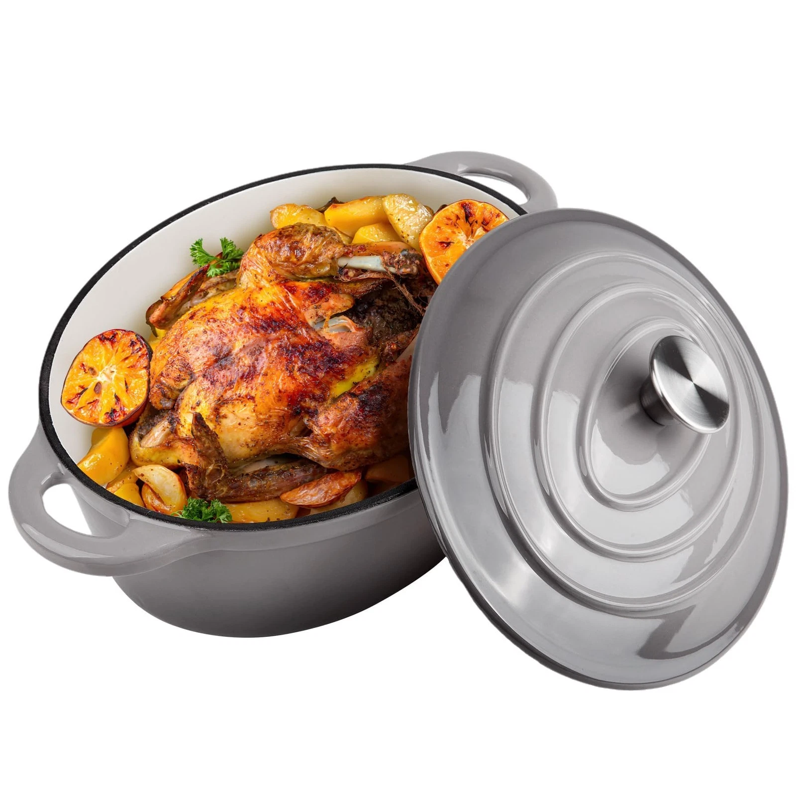 5.5 Quart Oval Enameled Cast Iron Dutch Oven Pot with Lid, QT, Grey
Opens in a new window or tab