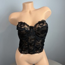 Vintage WYNETTE Black Lace Strapless Longline Bra Bustier Corset Size Medium