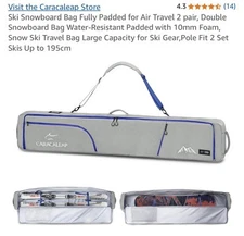 Ski/Snowboard Bag Fully Padded, Water-Resistant, Skis Up to 195cm Caraleap, Gray