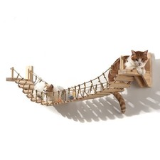1m Wall-mounted Wooden Cat Bridge with Rope for Cat Climbing Cat Furniture