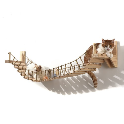 #ad 1m Wall mounted Wooden Cat Bridge with Rope for Cat Climbing Cat Furniture $36.99