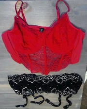 Lot of 2 plus size lingerie 1 Red Corset Top Size 4X & 1 Garter Belt Size 3x/4x