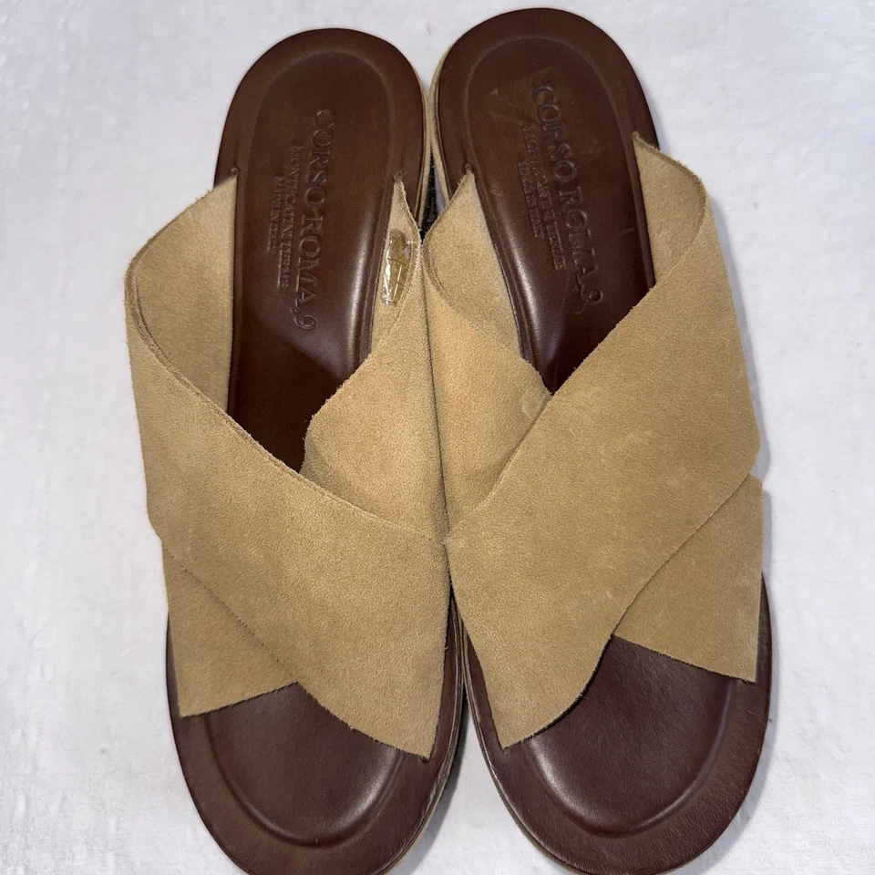 Sandalia Corso Roma 9 Hecha en Italia Gamuza Tostada Camel Cuña Cruzada Nueva Sin Caja Boho Talla 39 Foto 2 de 4