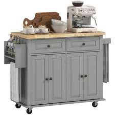 Rolling Kitchen Microwave Island with Flexible Storage Shelf Unit and Drawers