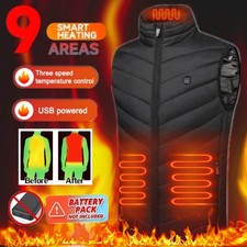 9 Zone Heated Vest Top Men Women Winter Warm USB Charging Smart Electric Jacket