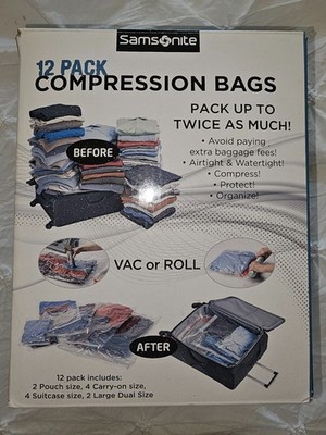 Samsonite Luggage 12 Pack Compression Clear Bag Vac or Roll Pack Twice as Much!