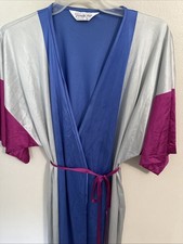 Vintage Vanity Fair Bright Mod Color Block Nylon Long Robe Med, Belt USA