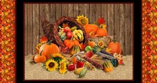 Autumn Harvest Sunflower Pumpkin 23.5 x 44 Panel Elizabeth Studio Fabric