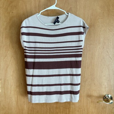 Max Mara Weekend Short Sleeve Women s Stripe Top Brown Cream US Small