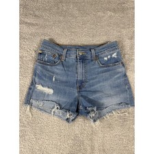 Levi's 501 Original Shorts Womens 27 Blue Distressed Frayed Hem Denim Cutoff