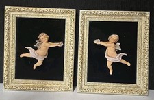 Pair of Vintage Italian Rococo-Style Putti Cherub Wall Plaques with Heart Cartouche