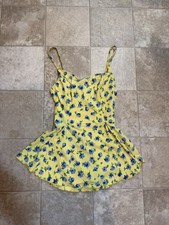 90s Cole Of California yellow floral one piece with blue flowers size 12 women s