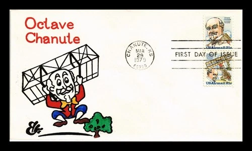 US COVER OCTAVE CHANUTE AIR MAIL FDC SETENANT ELLIS ANIMATED HAND COLORED