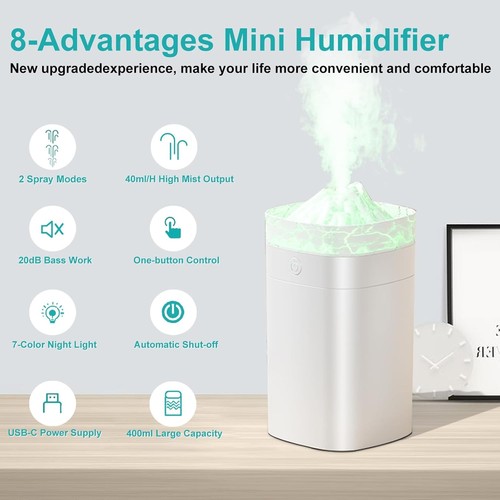Portable Mini Humidifier USB Personal Desktop Humidifiers for Home Bedroom - Picture 2 of 5