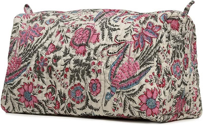 Cotton Hand Block Floral Print Toiletry Bag for Women Make up Cosmetic Bag Jewel
