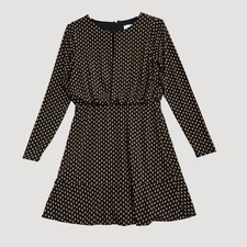 Loft Women's 4P  Black Floral Long Sleeve Mini Shirt Dress Floral Printed P0501