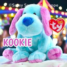 💙 KOOKIE 💙 2003 Ty Beanie Babies Aqua Blue DOG from Greatest Show *MWMT*