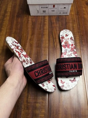 Dior Dway Sandals Slides Red White Butterfly Leather Sneakers