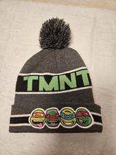 TMNT Teenage Mutant Ninja Turtles Boys' Gray Beanie Hat Pom-Pom Logo