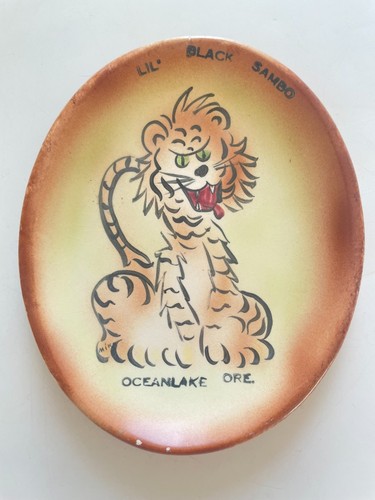 Antique LIL' BLACK SAMBO HUNGRY LION Souvenir Plate Tray OCEANLAKE OR Oregon VG