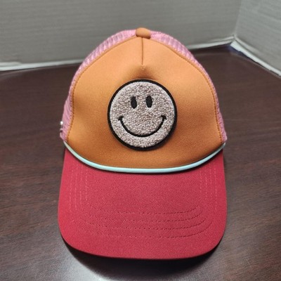 Steve Madden Hat Cap Snap Back One Size Pink Trucker Mesh Smiley Patch Red Mens