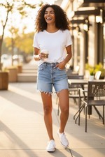 AGOLDE Distressed Denim Shorts Size 24 Light Blue Wash Frayed Raw Hem High Rise