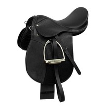 17  BLACK Leather AP Jump English Saddle w Leathers  Stirrup Irons Starter Set