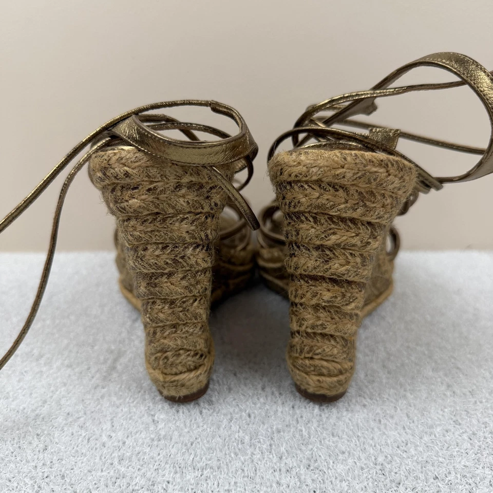 Туфли женские Lauren Ralph Lauren размер 7 золотистые эспадрильи на танкетке сандалии на шнуровке - Изображение 4 из 4