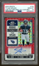 Tyjae Spears Rookie 2023 Zenith Ticket Auto Variation Red #142 (7/23) PSA 10