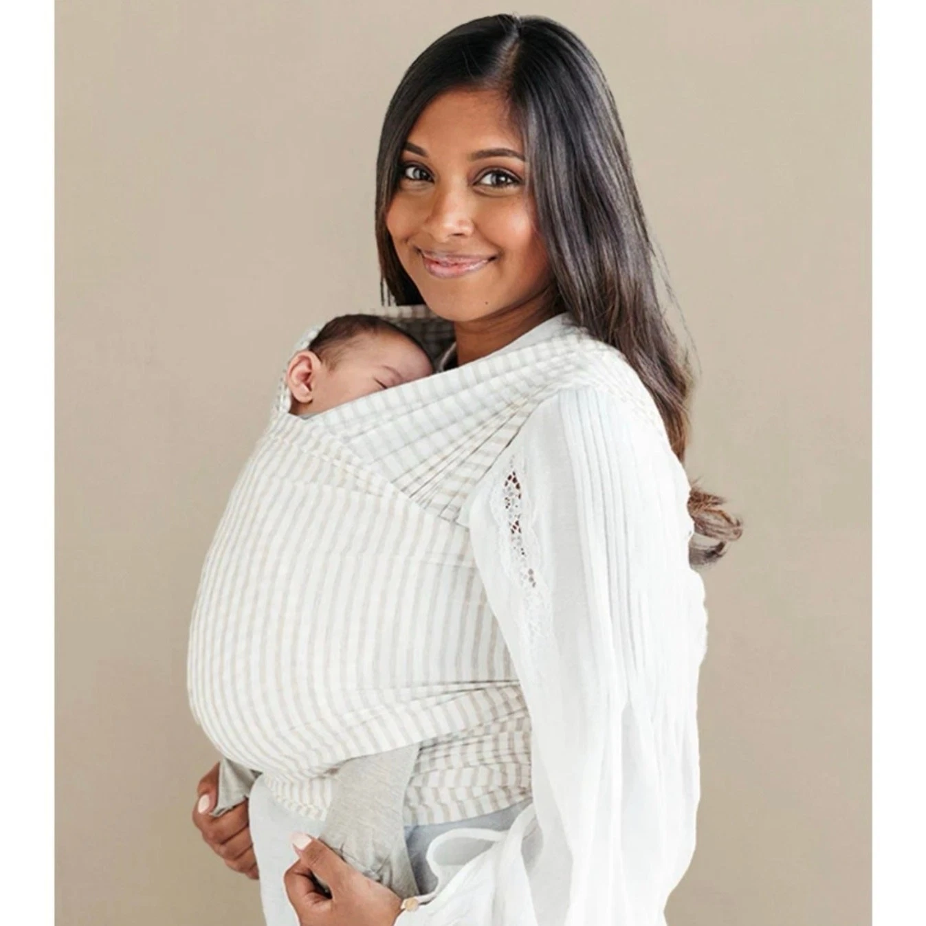 Solly Baby Neutral Gray White Stripe Lightweight Stretch Baby Wrap