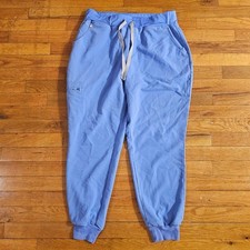 FIGS Technical Collection Size L Blue Jogger Scrub Pants with Grey Drawstring