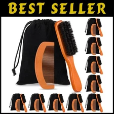 Beard Care Set - 10 Packs Boar Bristle Brush & Comb