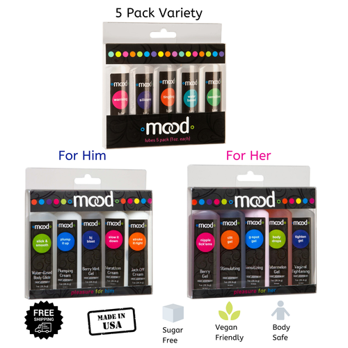 Mood Pleasure Lubricants 5 Pack Choose Set; For Her, For Him, Variety