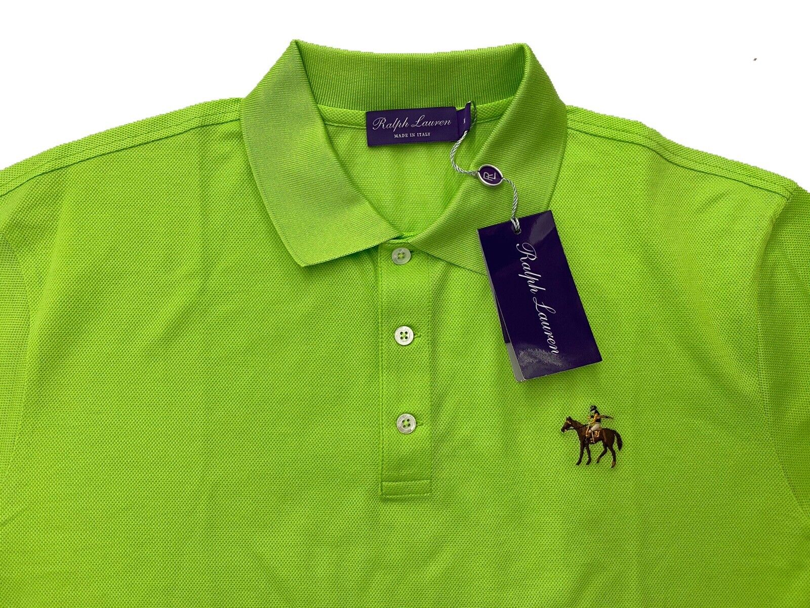 Ralph Lauren Purple Label Men Bright Green Embroidered Cotton Piqué Polo  Shirt