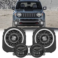 9'' LED DRL Headlights 4" Fog Light Black Combo For Jeep Renegade 2015-2023