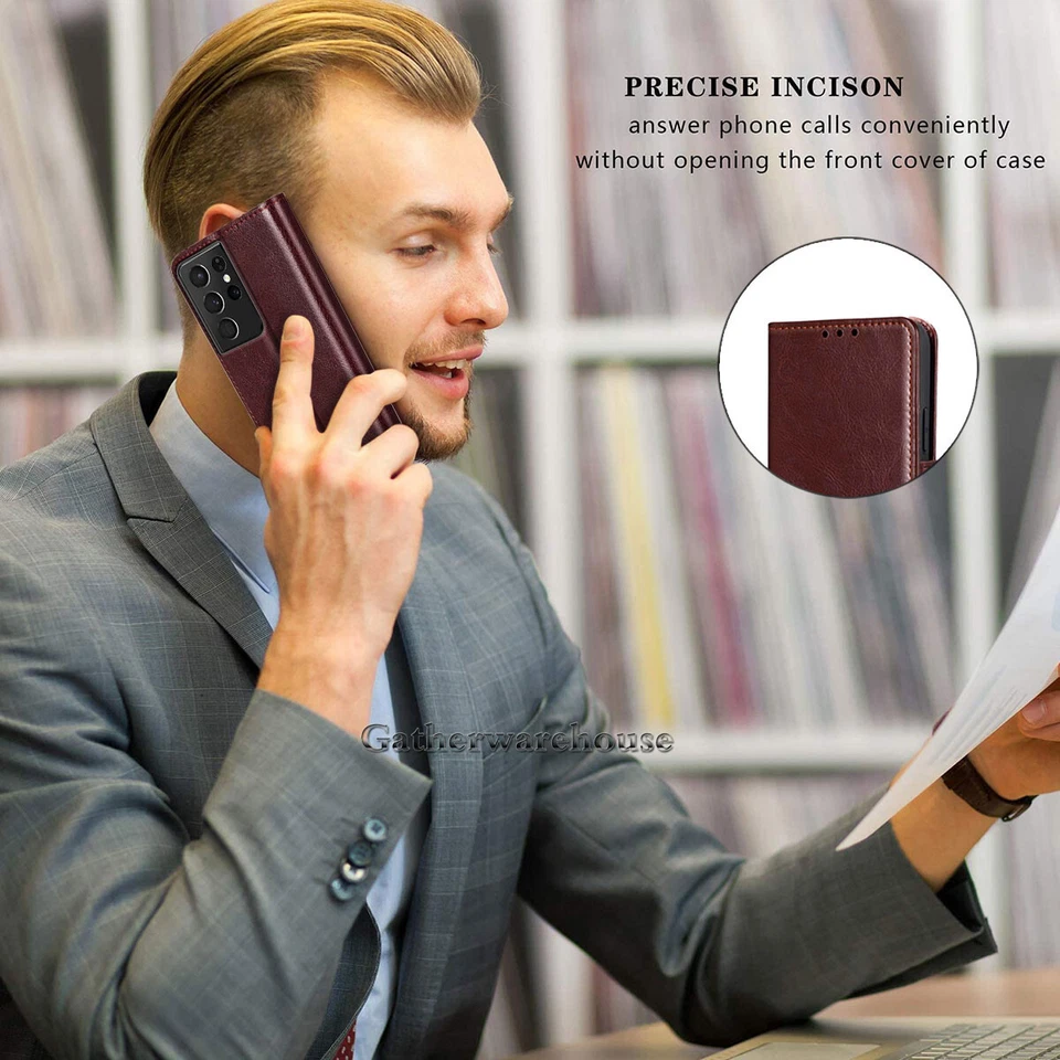 For Samsung Galaxy S21 Ultra/Plus/FE S22 PU Leather Case Cover / Tempered Glass - Image 4 of 4