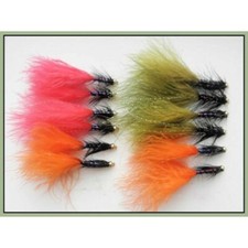 Trout Flies, Lures, 12 Pack of Goldhead Dancers, Olive, Red and Orange Size 10