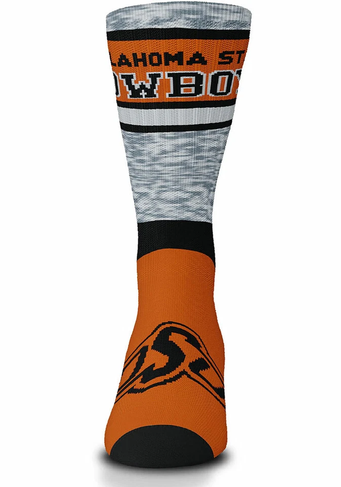 Oklahoma State Cowboys NCAA For Bare Feet Double Deuce Gray Crew Socks *Large - Image 2 of 4