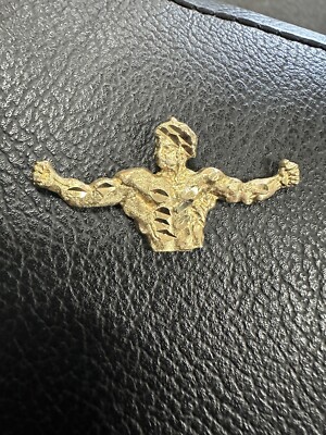 14k massives Gold Bodybuilder Anhänger, Gold Gewichtstrainer Charm gebraucht
