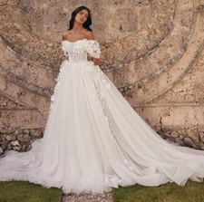 Elegant Flower Appliques Wedding Dress for Bride Off the Shoulder Pleat A-line