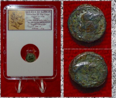 Ancient GREEK Coin Seleucid King ANTIOCHOS III THE GREAT Apollo and Elephant
