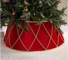 NIB Red Velvet Christmas Tree Collar, 24" Festive Drum Design