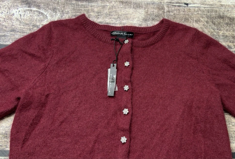 Cárdigan Suéter Marina Luna Para Mujer Mediano Angora Lana de Cordero Manga 1/2 Foto 4 de 4