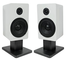 2 Rockville RockShelf 58W White 5.25" Home Bookshelf Speakers 8" Speaker Stands