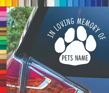 In Loving Memory of Personalized Paw Print Dog Animal Vinyl Car Decal Sticker