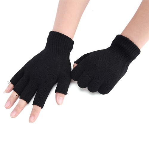 Men Black Knitted Stretch Elastic Warm Half Finger Fingerless Gloves Winter、.zh - Picture 3 of 11