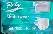Rely Incontinence Brief Maximum Absorbency Underwear Small Case 80 Count 20"-34"