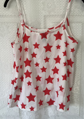 DIVIDED by H&M  Camisole Top Spaghetti Straps Adjustable White Red Stars 6