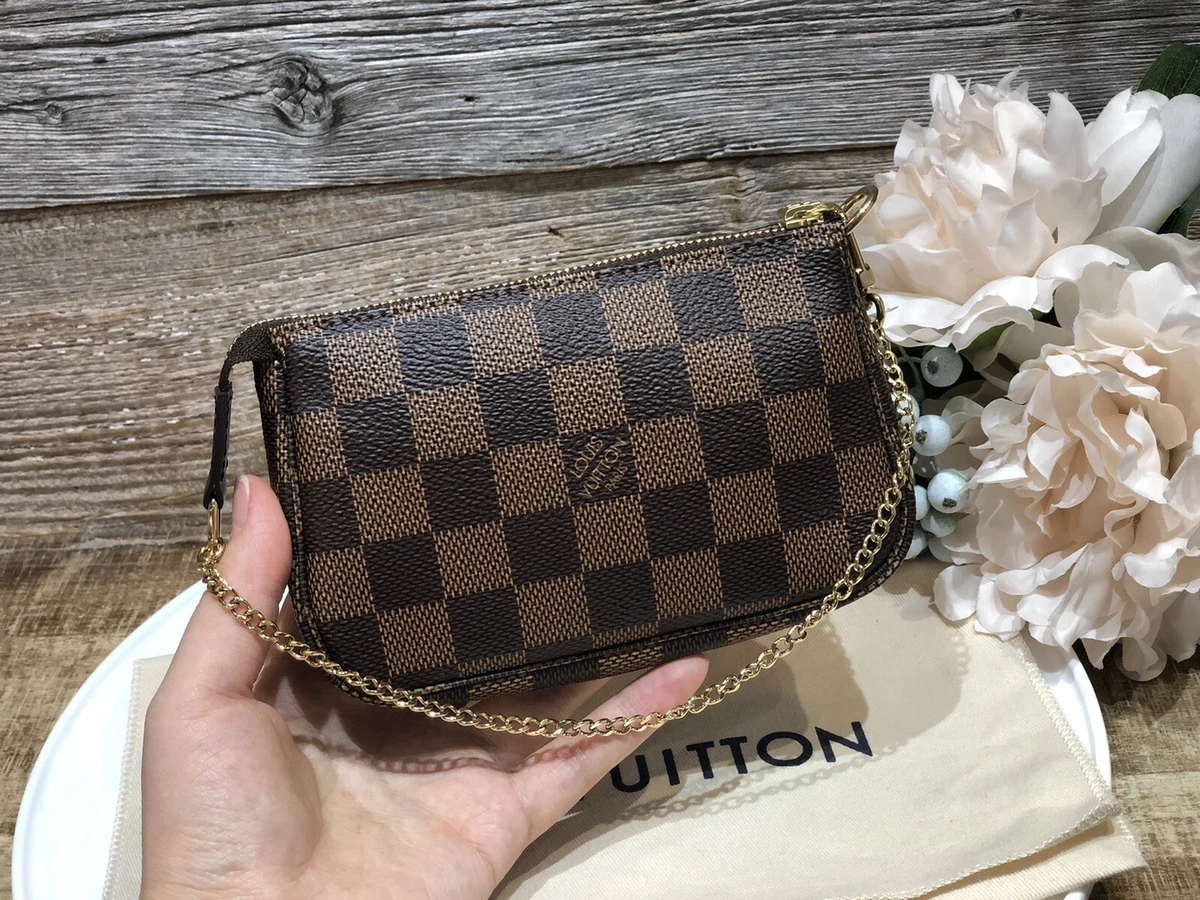 AUTH LOUIS VUITTON MINI POCHETTE ACCESSORIES DAMIER EBENE POUCH