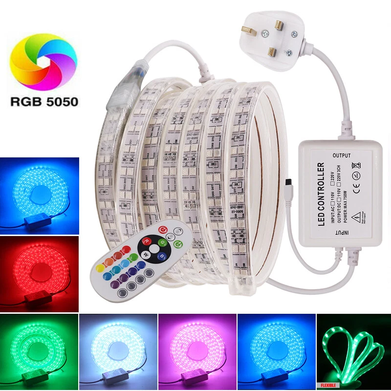 LED Strip Lights Waterproof 220V RGB Colour Changing 5050 Tape Outdoor Lighting